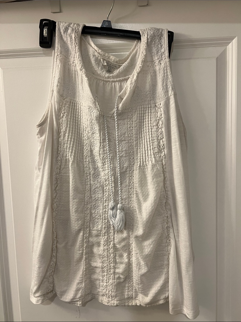 Lucky Brand Cream Boho Tassel Tank Top